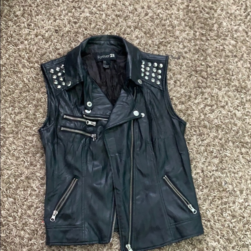 Fake leather studded moto vest